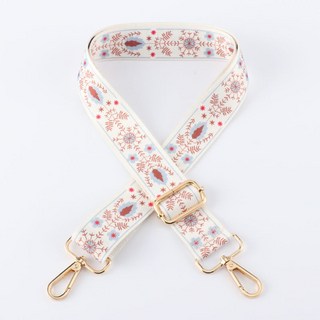 包包鏈 包帶斜跨寬肩帶女包包帶子包包鏈條加寬包帶斜挎斜挎包帶, 米白花草-淺金扣 (寬3.8cm)