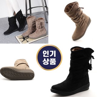 슈판다구[국내 생산/제작] 여성용 4CM 키높이 통굽겨울방한화 가볍고 발편한 착용감좋은 신기편한 따뜻한 미끄럼방지 스웨이드 접어신는 극세사 어그부츠 주름샤링 성인 학생 부츠앵클