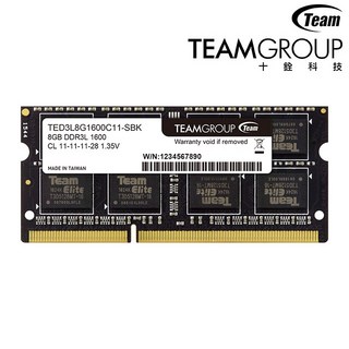 協明Team十銓 Elite 8G DDR3L-1600 1.35V 筆記型記憶體 終生保固, 1個