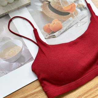 【Fee現貨6色】直坑紋細肩帶小可愛 BRA TOP 螺紋背心：無鋼圈細肩帶內衣，舒適百搭。