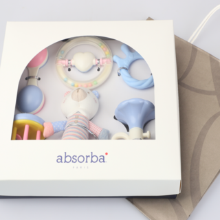 백화점 선물포장 압소바 출산선물세트 백일선물세트 아기 딸랑이 인형 치발기 세트, 1세트