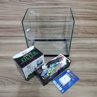 魚缸 外掛 夾燈 套缸組 玻璃缸 魚缸 小套缸 孔雀缸 小型魚缸 桌上缸 小魚缸 長24 寬15 高24 孔雀缸套組 缸, 1個, 長24×寬15×高24公分套缸組