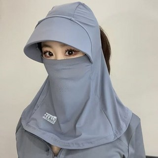 全臉防曬面罩 透氣護頸冰絲口罩 防紫外線涼感面罩 戶外騎車防曬, 防曬一體帽【深灰色】, 1個, 深灰色