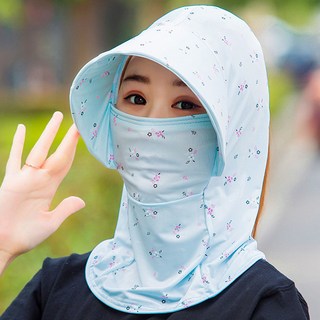 lee yeobin 냉장감 아이스쿨 모자+마스크+스카프 자외선차단, 스카이블루(꽃)