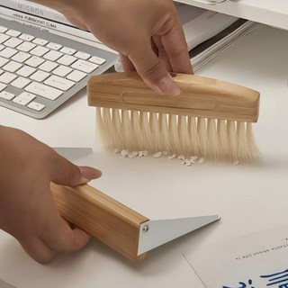 고급 우드 미니 데스크 청소용 빗자루 쓰레받기 세트, 내추럴, 1세트