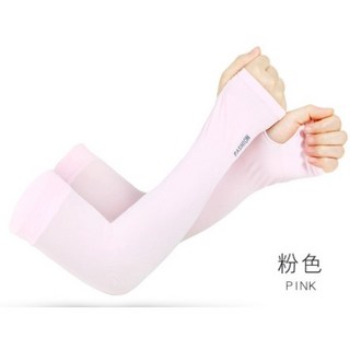 夏天防曬冰涼降溫輕薄透氣高彈力擋紫外線 男女可用運動袖套 騎士登山必備, 1個, L0312-粉色-(加長款)