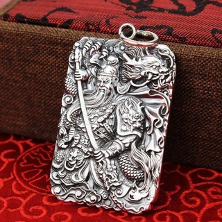 現貨 佛牌 武財神關公拿刀龍牌 No.26 999純銀足銀 項鍊掛件吊墜 避邪闢邪 開運轉運 守護神 霸氣義氣, 1個