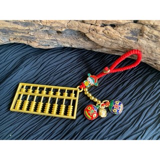 畫意坊 財神爺金算盤吞金獸一家三口 招財吊飾鑰匙圈 - 精打細算招財聖物, 1個, 算盤款