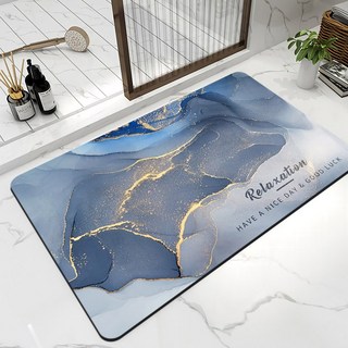 吸水防滑硅藻土地墊40*60公分 浴室踏墊 腳踏墊 防滑地墊 居家廁所, 1個, 1. 藍金石紋
