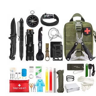七色可選急救包 戶外求生 登山防災必備 多功能戰術急救包裝備, 1個, 經典版-軍綠色