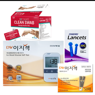 DW이지첵 혈당측정기+시험지50매+침100개+에코스왑 100매, 1개