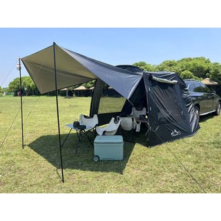 汽車車尾延伸帳篷 戶外自駕旅遊露營燒烤 多人防雨遮陽後備箱帳篷, 3-4人, 鋁杆(黑色)