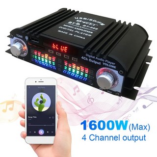 1600W 피크 전력 홈 자동차 전력 증폭기 FM 라디오 USB 블루투스 호환 4 채널 블루투스 호환 사운드 원격