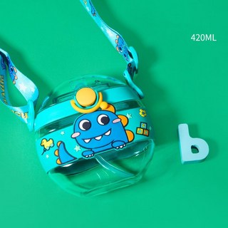 玩具總動員方形吸管水杯 兒童防摔防漏水壺 寶寶學飲杯, 綠色恐龍420ml, 1個