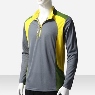 SUPER FASHION 男款長袖排汗衫 拼接半拉鍊設計 吸濕排汗透氣 彈力運動上衣