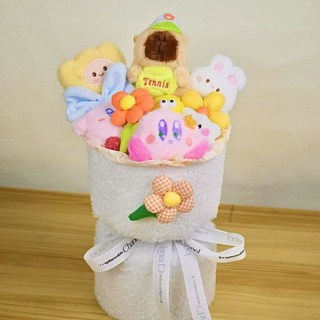 創意卡皮巴拉玩偶花束 卡通女友情人節公仔 生日禮物 畢業女生閨蜜, 1個, 黃色帶球卡皮巴拉 送禮袋賀卡