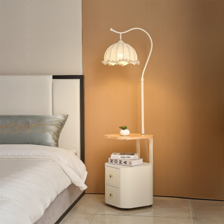 루안트 포근한 플로어 장스탠드 서랍형 램프 거실 침실 스탠드 북유럽 서랍 협탁 조명 LED 무드등 리모컨, 3단컬러, 크림