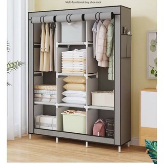 튼튼하고 내구성 있는 천 옷장 합금 조립식 옷장 밀폐 방진 방습 간편 조립, 회색
