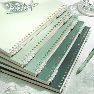 空白筆記本 B5活頁筆記本 可拆卸內頁 簡約大學生考研筆記本, 2本/橫線/綠茶+茶香,國風系列/A5/單本120頁, 1個