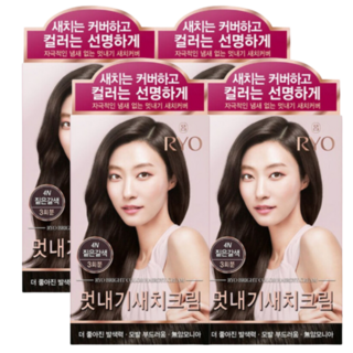 려 우아채 멋내기 새치크림 염색약, 4N 짙은갈색, 4개