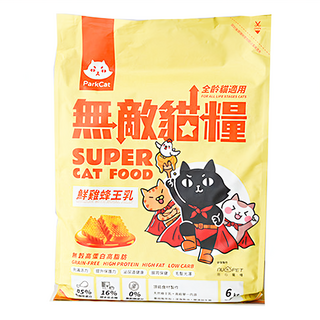 ParkCat 貓樂園 全齡貓 無穀高蛋白高脂肪貓糧 鮮雞蜂王乳 動物性蛋白85% 富含B群維生素 單一肉源, 6kg, 1袋