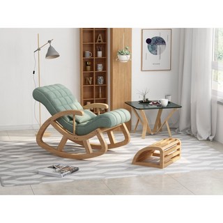 臺灣出貨 搖搖椅 躺椅 午睡椅 陽臺休閒椅 實木搖椅 中老年人搖搖椅, 薄荷綠-有腳踏-原木扶手 實木松木