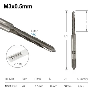 XCAN 나사 탭 세트 오른손 스트레이트 플루트 M3 M4 M5 M6 M7 M8 M10 M12 미터법 2pcs 스레딩 도구 드릴, CN, 2pcs M3x0.5