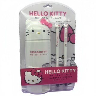 GOYES 산리오 양치컵 칫솔컵 세트 헬로키티 휴대용 칫솔 케이스, 1개, 화이트 키티