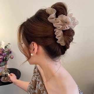 鴻利首飾廠 顯髮量多超僊網紗髮夾女 高級感後腦勺盤髮抓夾 大號鯊魚夾