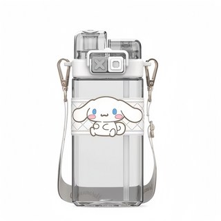 산리오 어린이 스트로우 보틀 사각 투명 원터치 뚜껑 누수방지 분리세척 길이조절 어깨끈 휴대용 초경량 학생용 헬로키티 시나모롤 마이멜로디 쿠로미 케로피 포차코 폼폼푸린 배드바츠마루, 1개, 시나모롤(White)