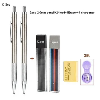 쿠쿠스토어 풀메탈 샤프 펜슬 세트 0.3 리드가있는 2.0mm HB 자동 연필 드로잉 쓰기 Sketchin, 10 pcs 2.0mm Set B