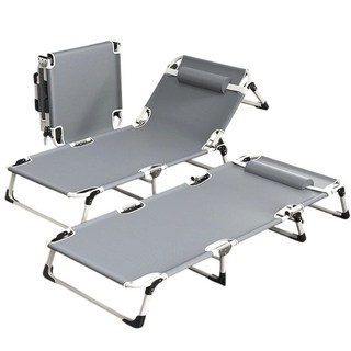 午睡摺疊躺椅 75公分加寬床面 四檔調節, 加寬75cm方管三折床灰色四檔調節