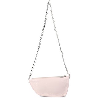 【BURBERRY 巴寶莉】Shield 褶皺漆皮小羊皮戰馬壓花LOGO拉鍊側背包/WOC 粉紅色