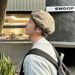 帽子男款復古做舊水洗貝雷帽男款百搭可調節大頭圍顯臉小畫家帽女
