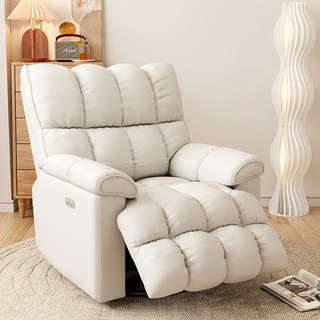 電動單人沙發 多區支撐 可躺角度110°-160°, 【貓抓皮】奶油白-手動坐躺,單人