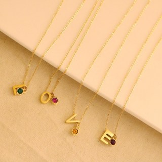 골드 탄생석 목걸이 이니셜 써지컬스틸 목걸이