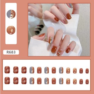 多樣快速穿戴美甲片美甲貼 黏式美甲片 指甲片 美甲 甲片 穿戴甲 美甲貼, 1個, V01 焦糖暈染【送膠水】, 焦糖色