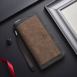 【台灣出貨】潮流撞色錢包男拉鍊長款大容量時尚休閒男士多功能手拿包錢包夾新