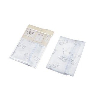 USAGi 小熊圖案洗衣網 正方形洗衣袋 精細網眼護衣物 防散落拉鍊設計, 白, 1個