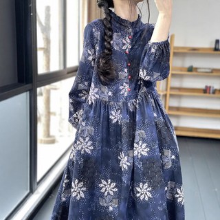 BLACK K7 빈티지 코튼 린넨 롱원피스 여성용 하이웨스트 슬림핏 긴팔 원피스