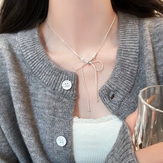 鴻利首飾廠 蝴蝶結珍珠項鏈 2025新款輕奢時尚甜美鎖骨鏈 高級感簡約百搭頸鏈