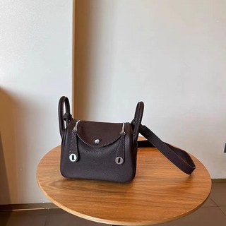 頭層牛皮mini醫生包，單肩斜挎，大象灰，Lindy手提包, 1個, 烏木色【銀扣】19cm