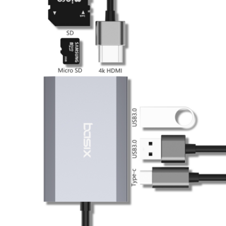 4K HD허브 C타입 6in1 멀티허브 PD 60W 고속충전 USB3.0 SD MicroSD HDMI 스마트폰 노트북 아이패드 맥북 태블릿 연결, 1개