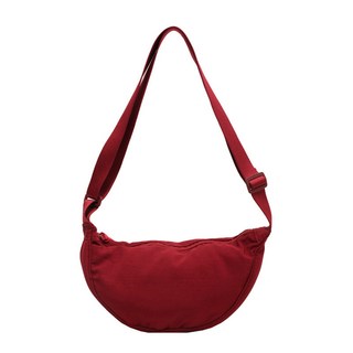 時尚餃子包 純色斜挎包 大容量女包, 酒紅色