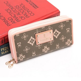 Roberto Mocali 諾貝兔 義大利 茉綠花紋 13卡1照 雙拉鍊長夾 皮夾 女夾 粉紅愛心圖騰