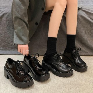 〖台灣出貨〗大碼軟皮樂福鞋 中跟皮鞋 瑪麗珍鞋 女複古英倫風百搭厚底增高係帶樂福鞋