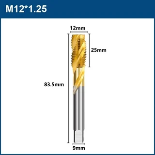 스크류 탭 티타늄 코팅 나선형 드릴 메트릭 스레드 비트, 19 1pc M12x1.25, 1개