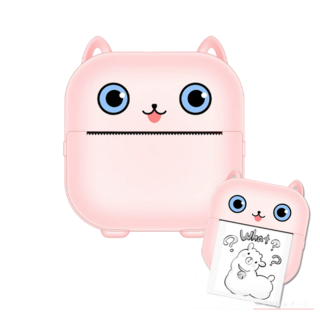 휴대용 미니 프린터 라벨기 콤비룩/라벨프린터 학습용/가정용/다꾸 정리/일반용, 핑크색, 고양이