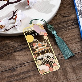 Super歐爸 古典貓咪金屬書籤 貓咪書籤 貓書籤 古風書籤 國風書籤 古典書籤 胖貓書籤 高顏值 送老師, 1個, 古風建築-D款