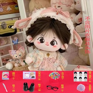 棉花娃娃 20cm 換裝公仔 閨蜜禮物 生日毛絨娃娃, 1個, 【甜甜】裸娃+隨機裙子+腮紅+眼鏡+鞋子+出生證2026新款 【有骨款】+梳妝套